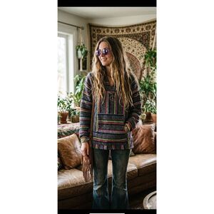 Vintage Emisa size M woman’s loose woven Hippie hoodie.